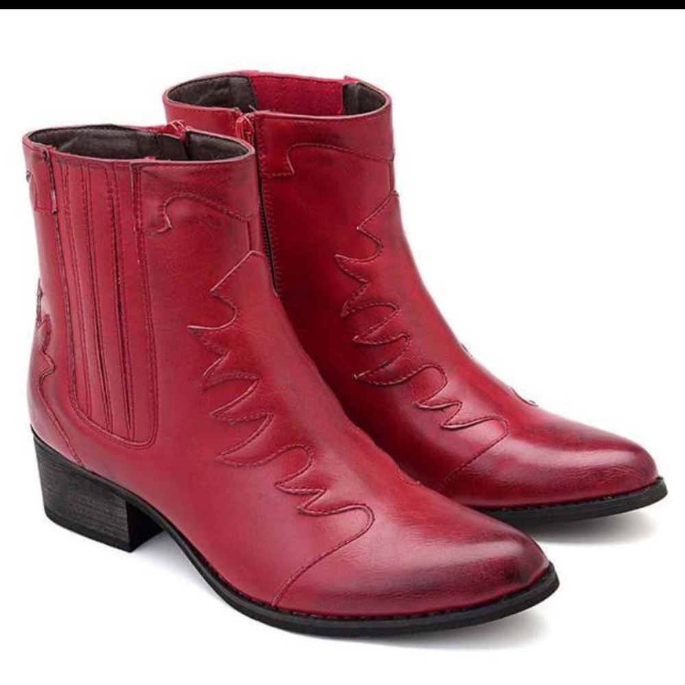 Women Vegan Red western cowboy Ankle Boots 9